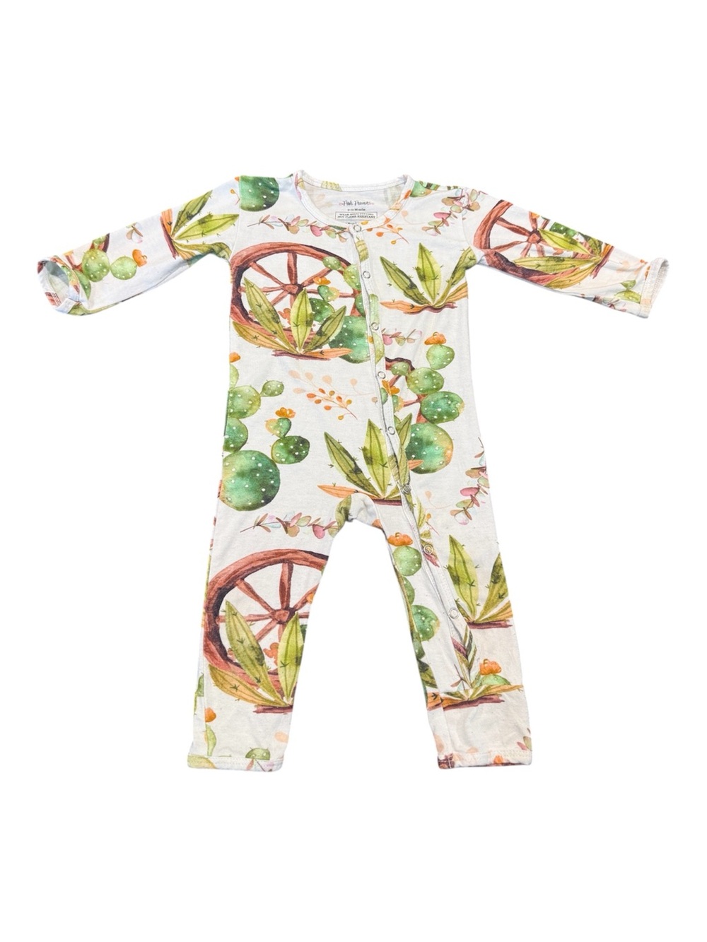 Posh Peanut Cactus & Wheel Print Unisex One-Piece Romper - White Green
